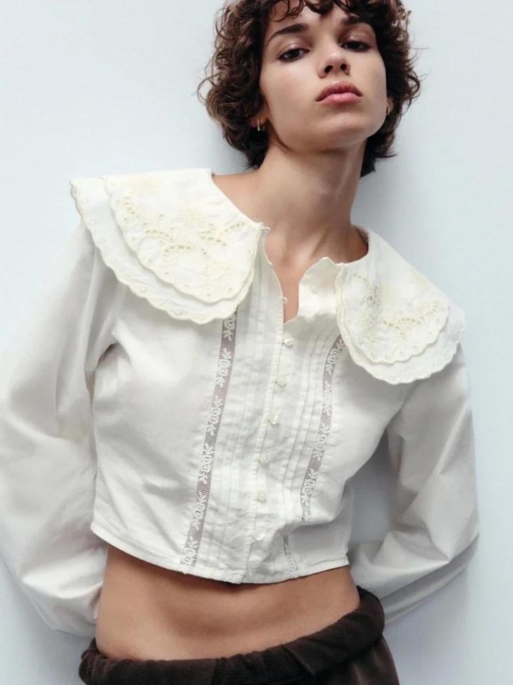 Zara Peter Pan Eyelet Collar & Lace Top